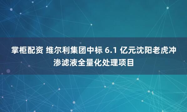 掌柜配资 维尔利集团中标 6.1 亿元沈阳老虎冲渗滤液全量化处理项目