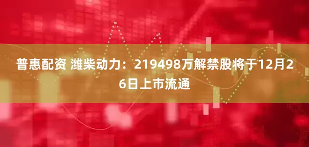 普惠配资 潍柴动力：219498万解禁股将于12月26日上市流通